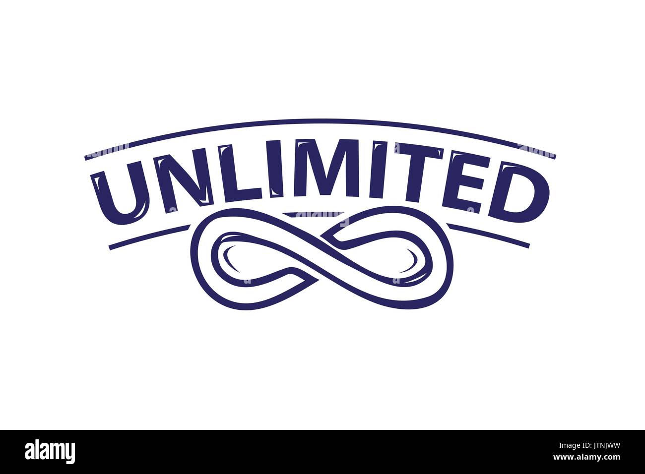 infinity symbol with unlimited word,  icon design, isolated on white background. Stock Vector