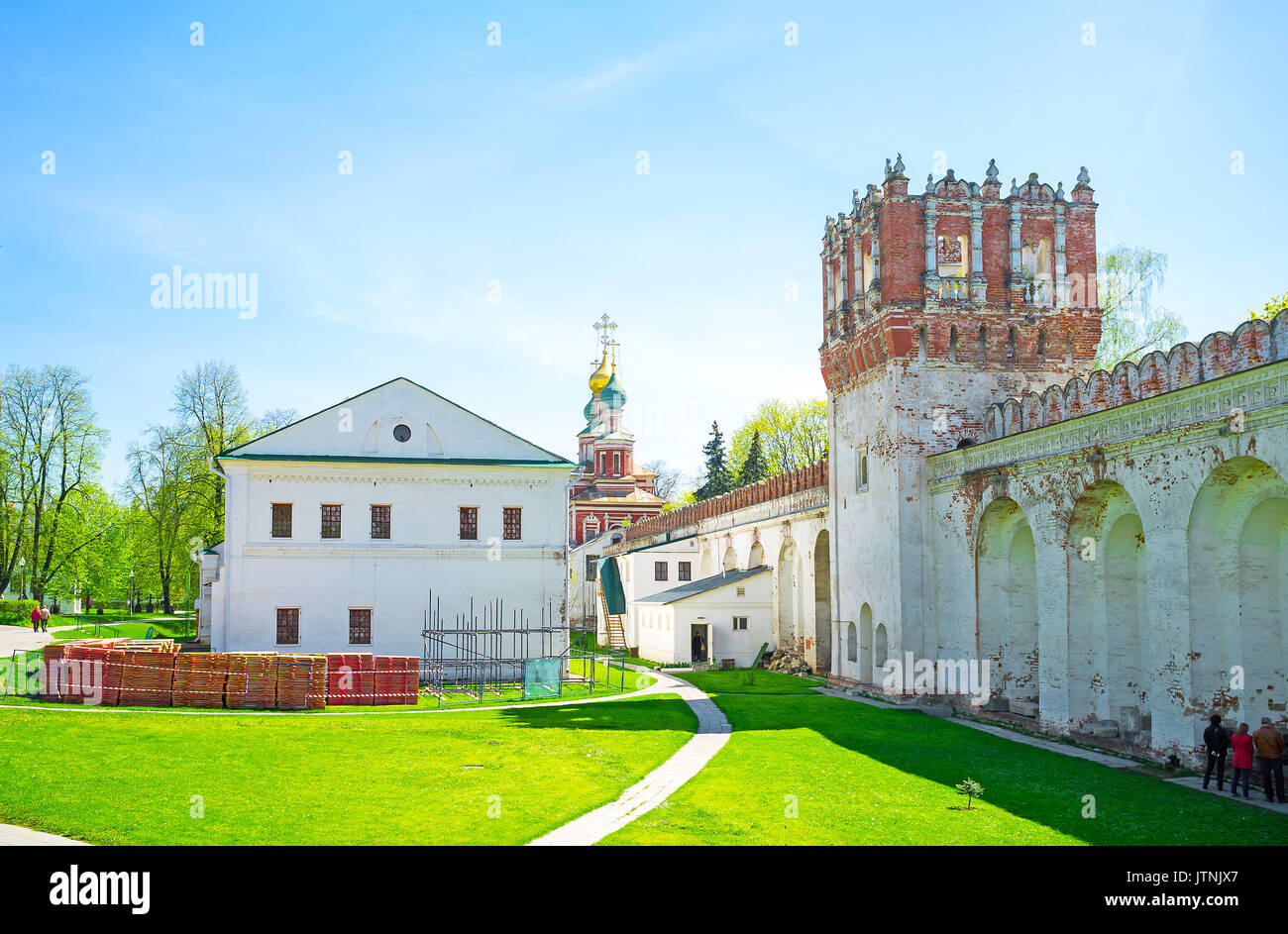Novodevichy Convent is a popular place among tourists and locals, its a very confortable place for leisure walking in calm, Moscow, Russia Stock Photo