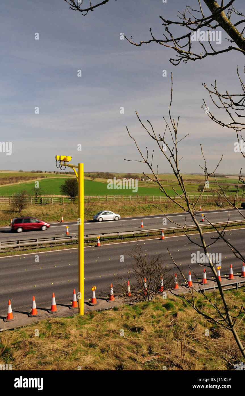 Average speed cameras at roadworks on the M4 motorway. Stock Photo