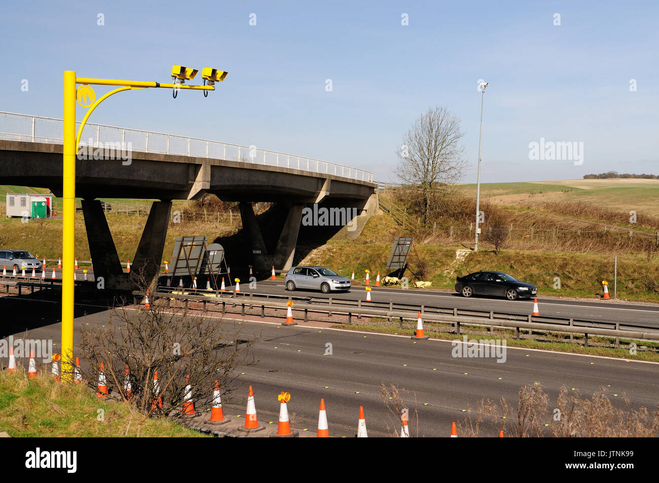 Average speed cameras at roadworks on the M4 motorway. Stock Photo