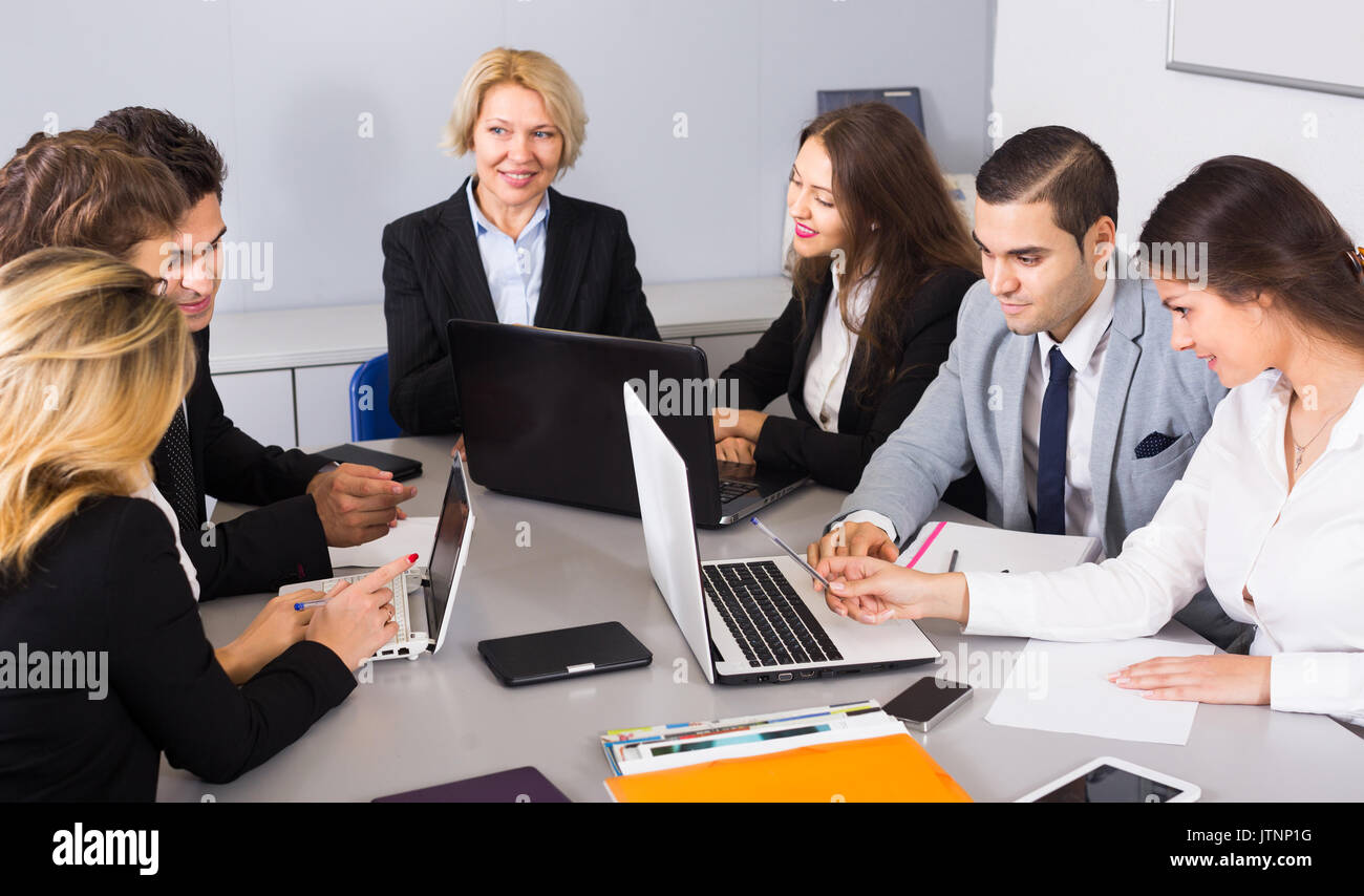Office brainstorming of professional business team at meeting for staff  Stock Photo - Alamy