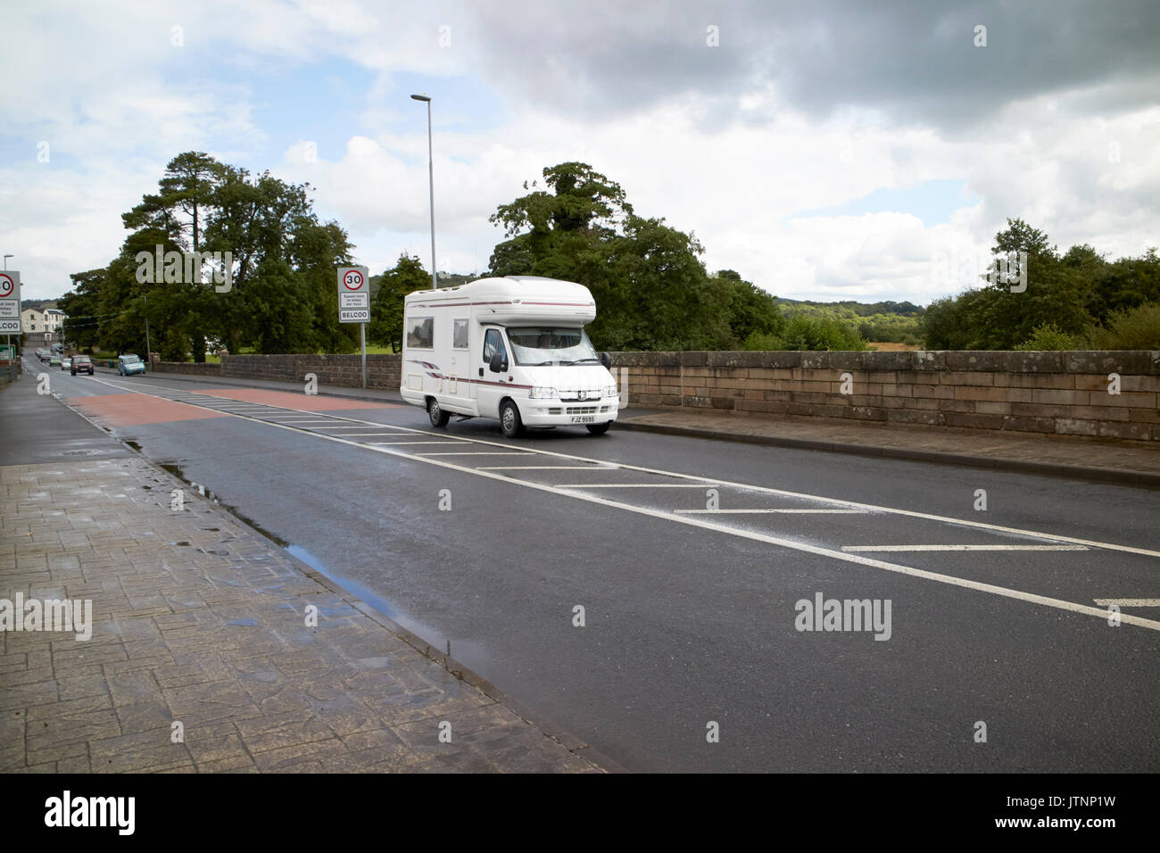 tourist campervan crossing land border between northern ireland and the republic of ireland in belcoo - blacklion Stock Photo