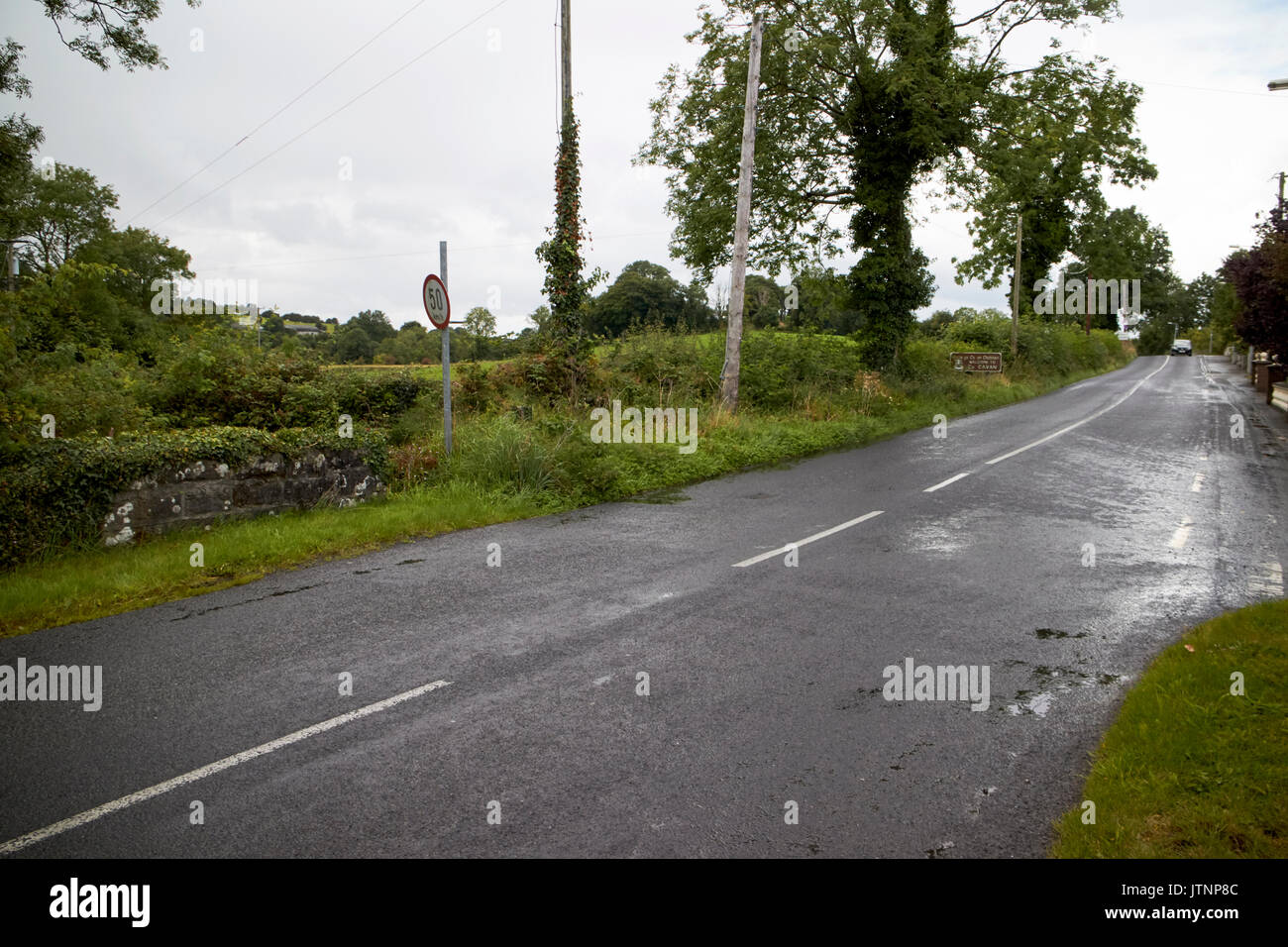 small unmarked land border between northern ireland and the republic of ireland looking into the republic of ireland Stock Photo