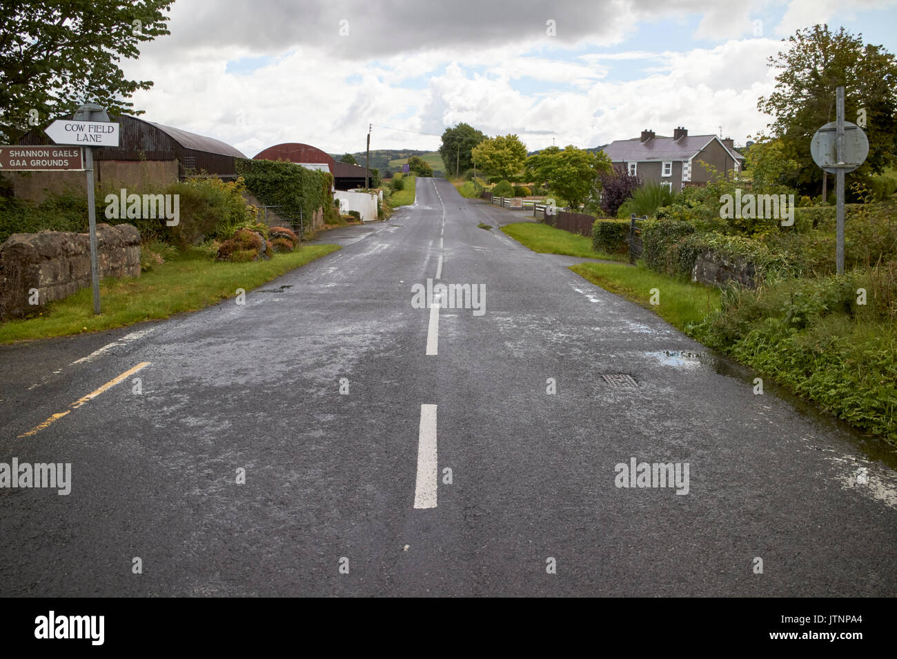 small unmarked land border between northern ireland and the republic of ireland looking into northern ireland Stock Photo