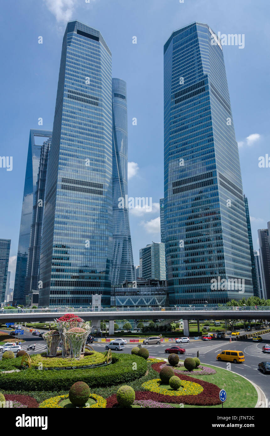 Skyscrapers in the Pudong area of Shanghai, China. Stock Photo
