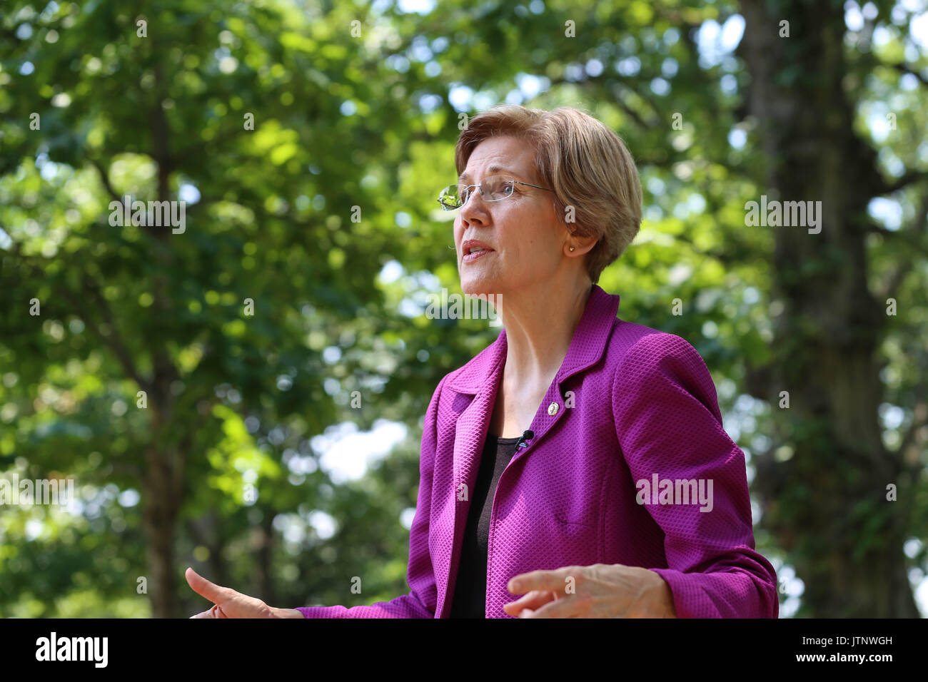 U.S. Senator Elizabeth Warren of New York during a Democratic event on healthcare outside the U.S. Capitol July 12, 2017 in Washington, DC. Stock Photo