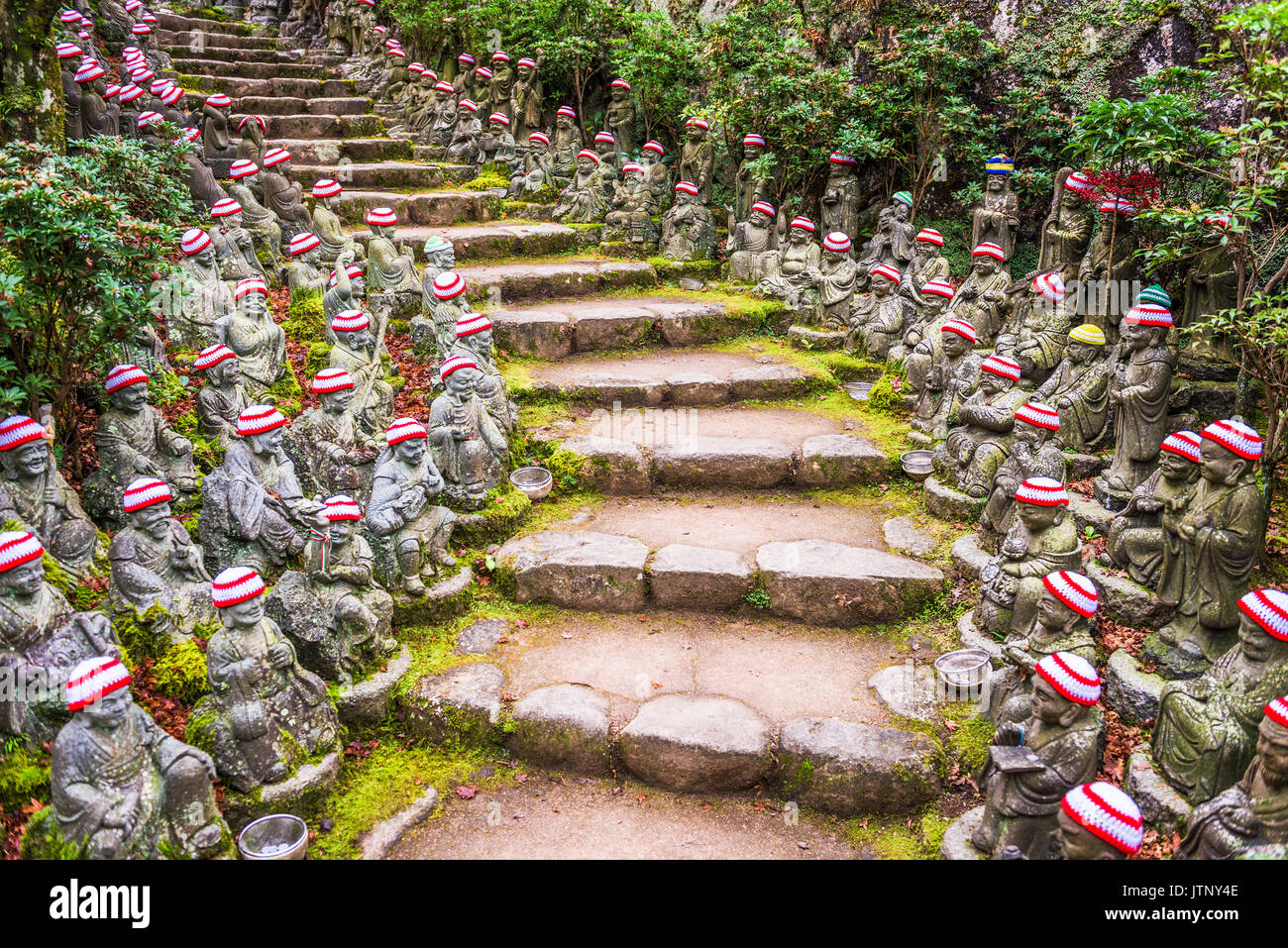 Miyajima Island, Hiroshima, Japan at the buddha lined pathways at Daisho-in Temple grounds. Stock Photo