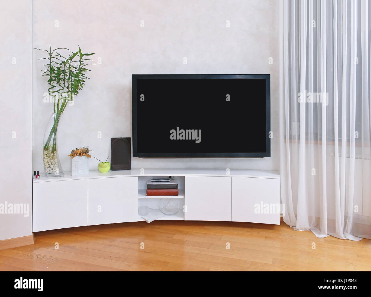 Large flat screen TV inside modern interior Stock Photo Alamy