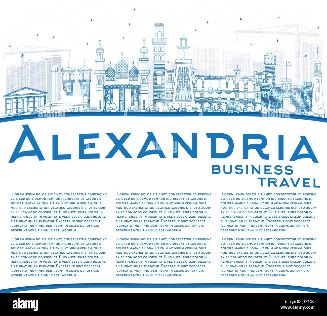 Outline Alexandria Skyline with Blue Buildings and Copy Space. Vector ...
