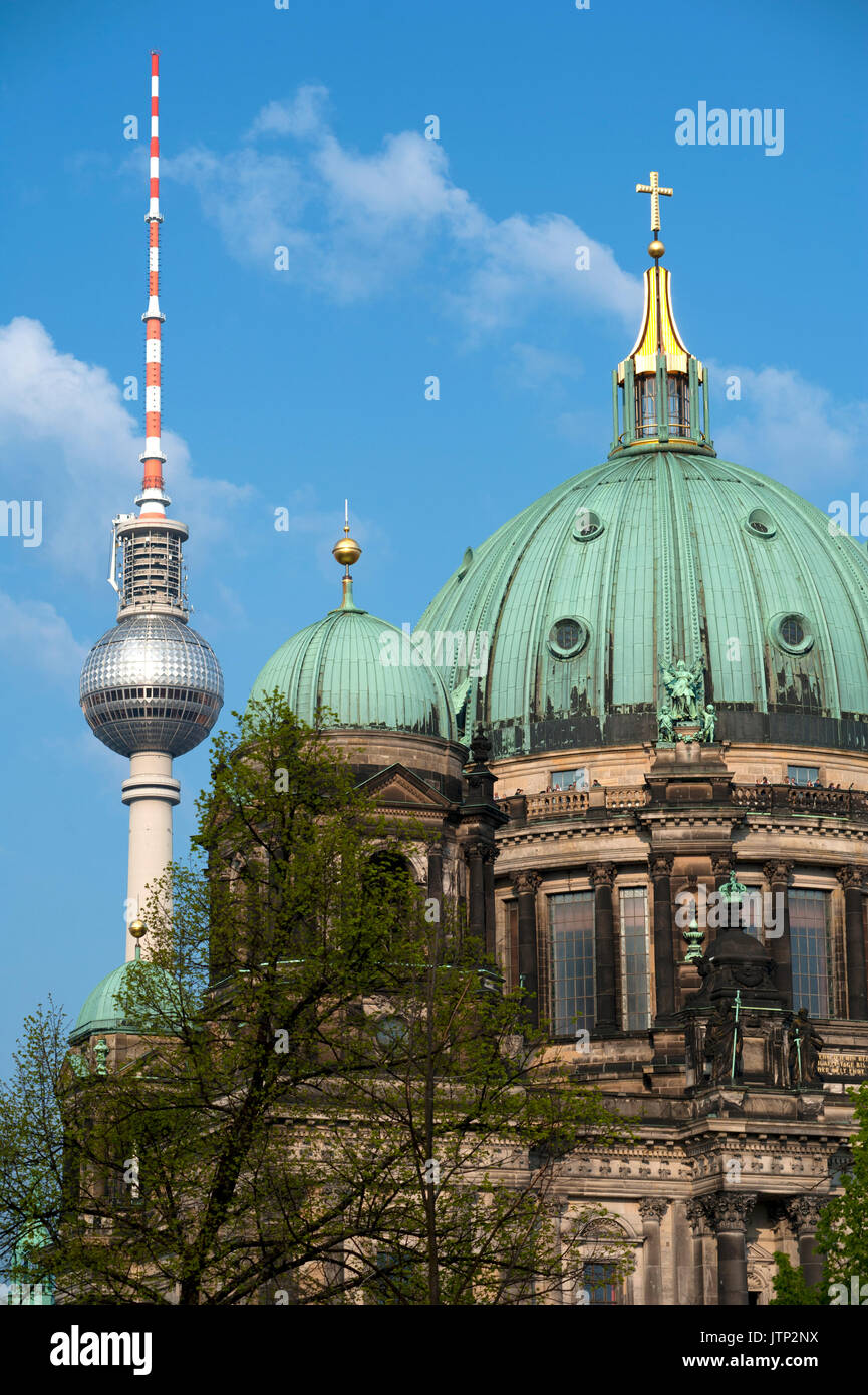 Exterior view of Berlin Cathedral and Fernsehturm, Berlin, Germany Stock Photo