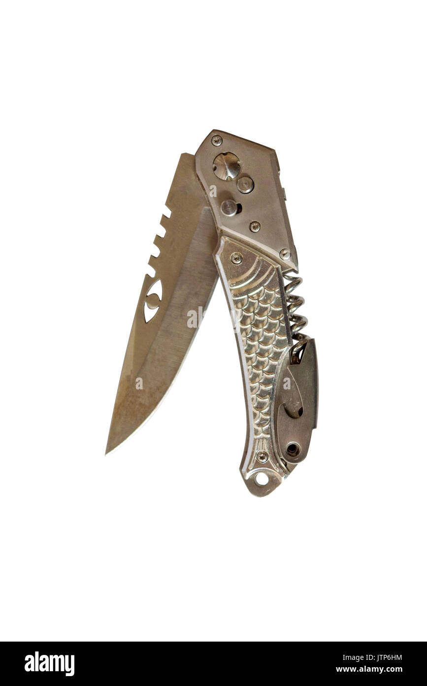 Army multitool fish looking isolated white background opened Stock