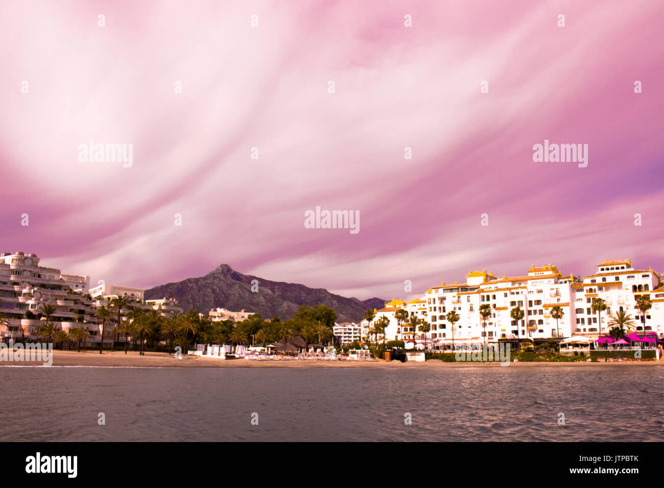 Puerto Banus. Beautiful sunset view. Marbella city, Andalusia, Costa