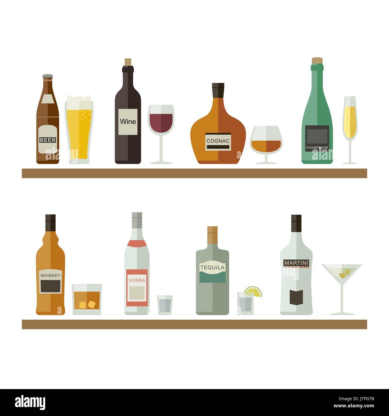 Alcoholic beverages and drinks. Stock Vector