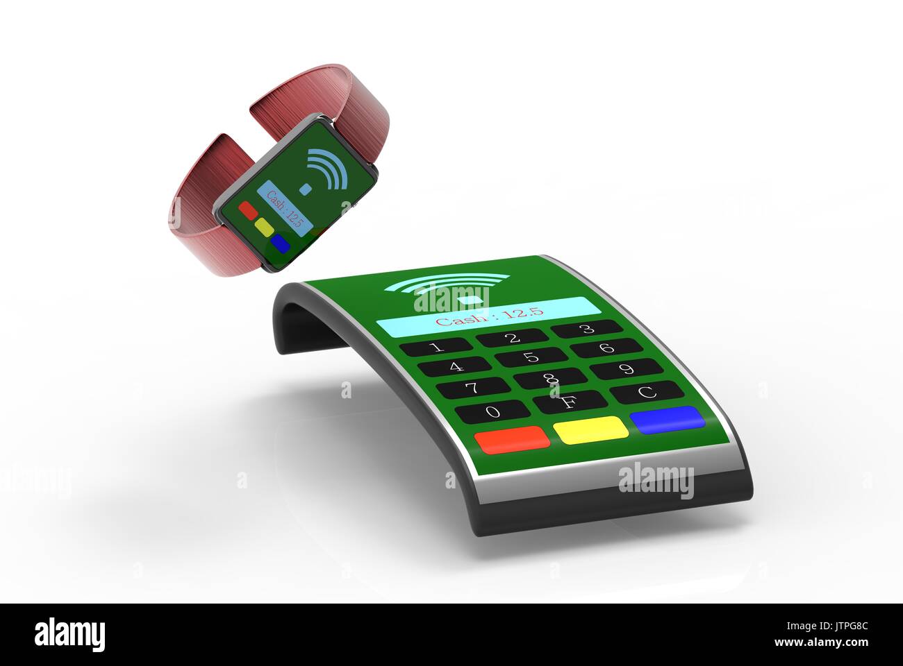 The mPos machine for customer paying with NFC technology Stock Photo ...