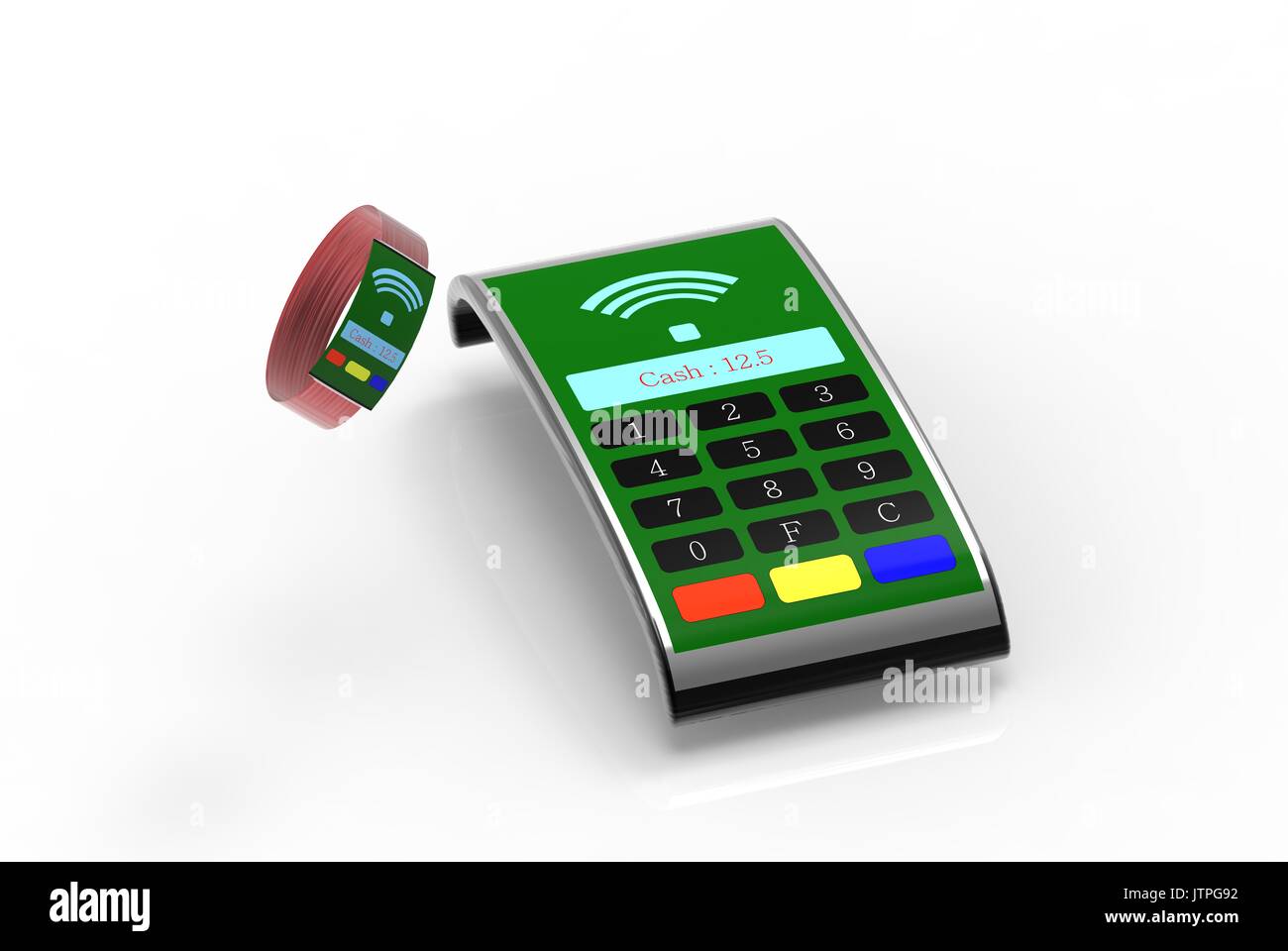 The mPos machine for customer paying with NFC technology Stock Photo ...