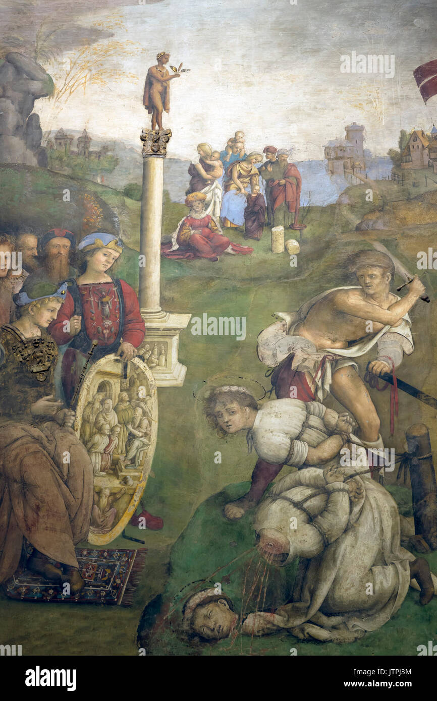 Detail of Martyrdom of Valerian and Tiburtius, by Aspertini, Oratory of Saints Cecilia and Valeriano, Emilia-Romagna region, Italy Stock Photo
