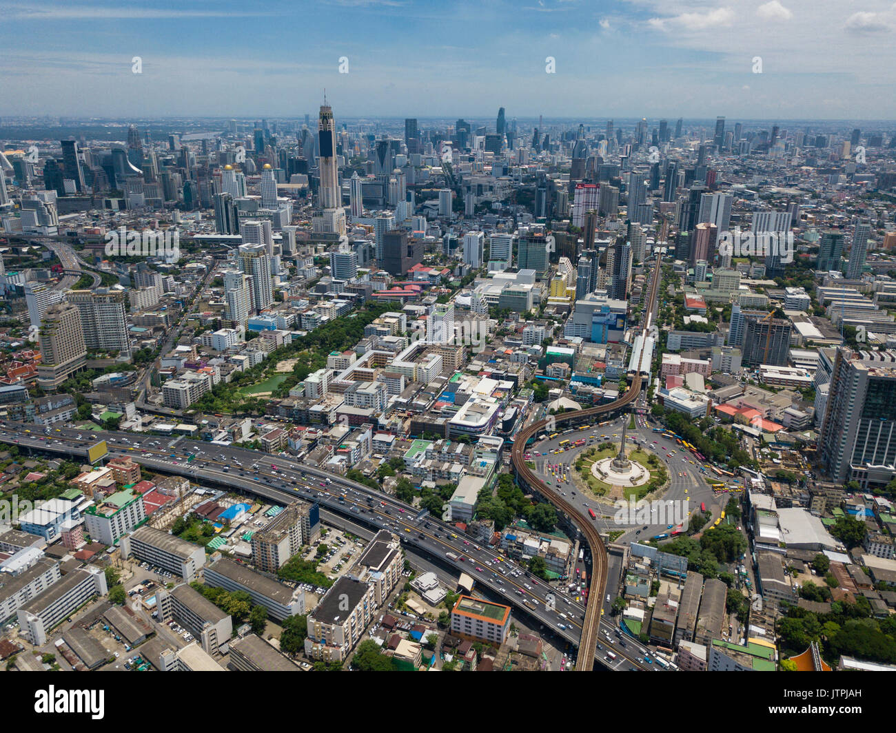 Aerial view of victory momument circus Bangkok Stock Photo