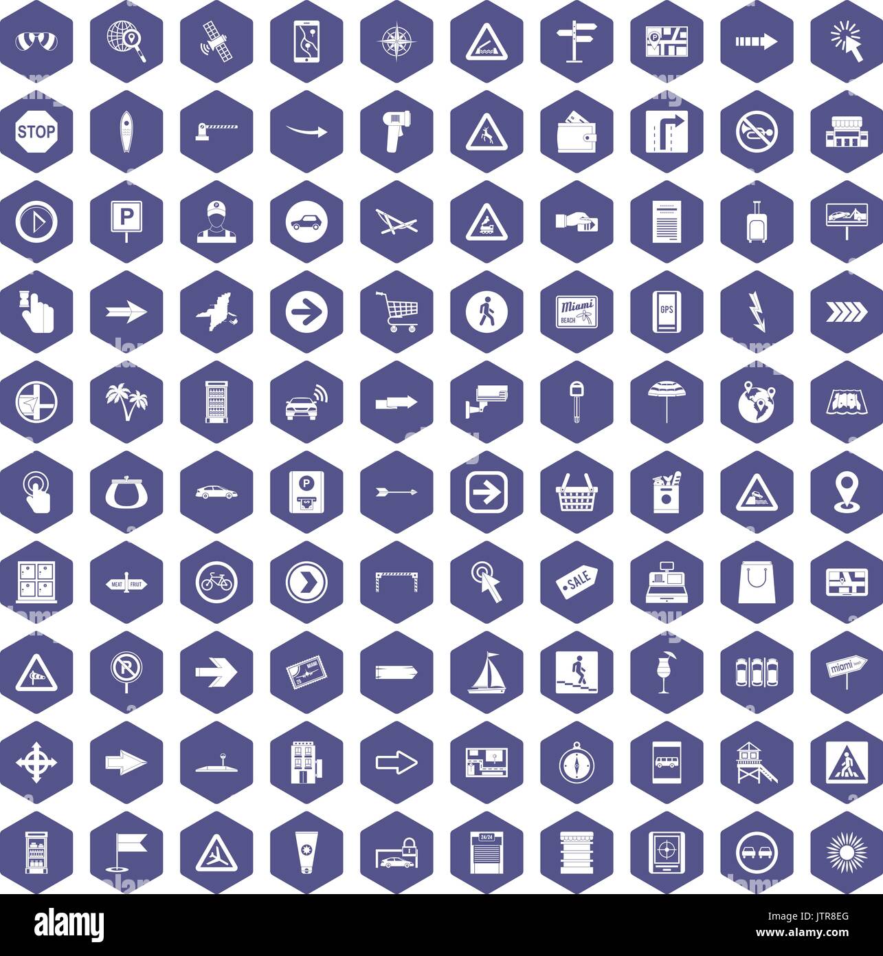 100 pointers icons hexagon purple Stock Vector