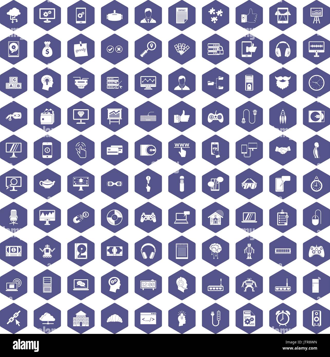 100 programmer icons hexagon purple Stock Vector