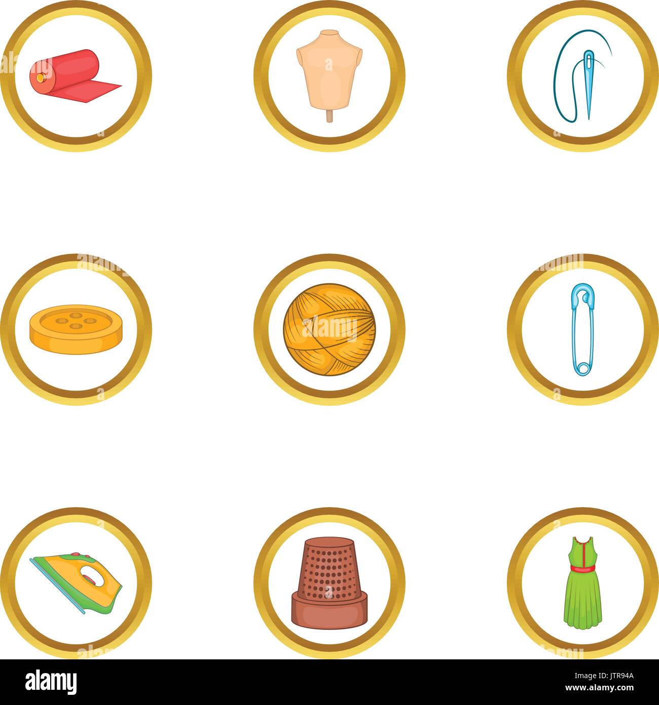 Needlework icons set cartoon vector sewing machine hi-res stock ...