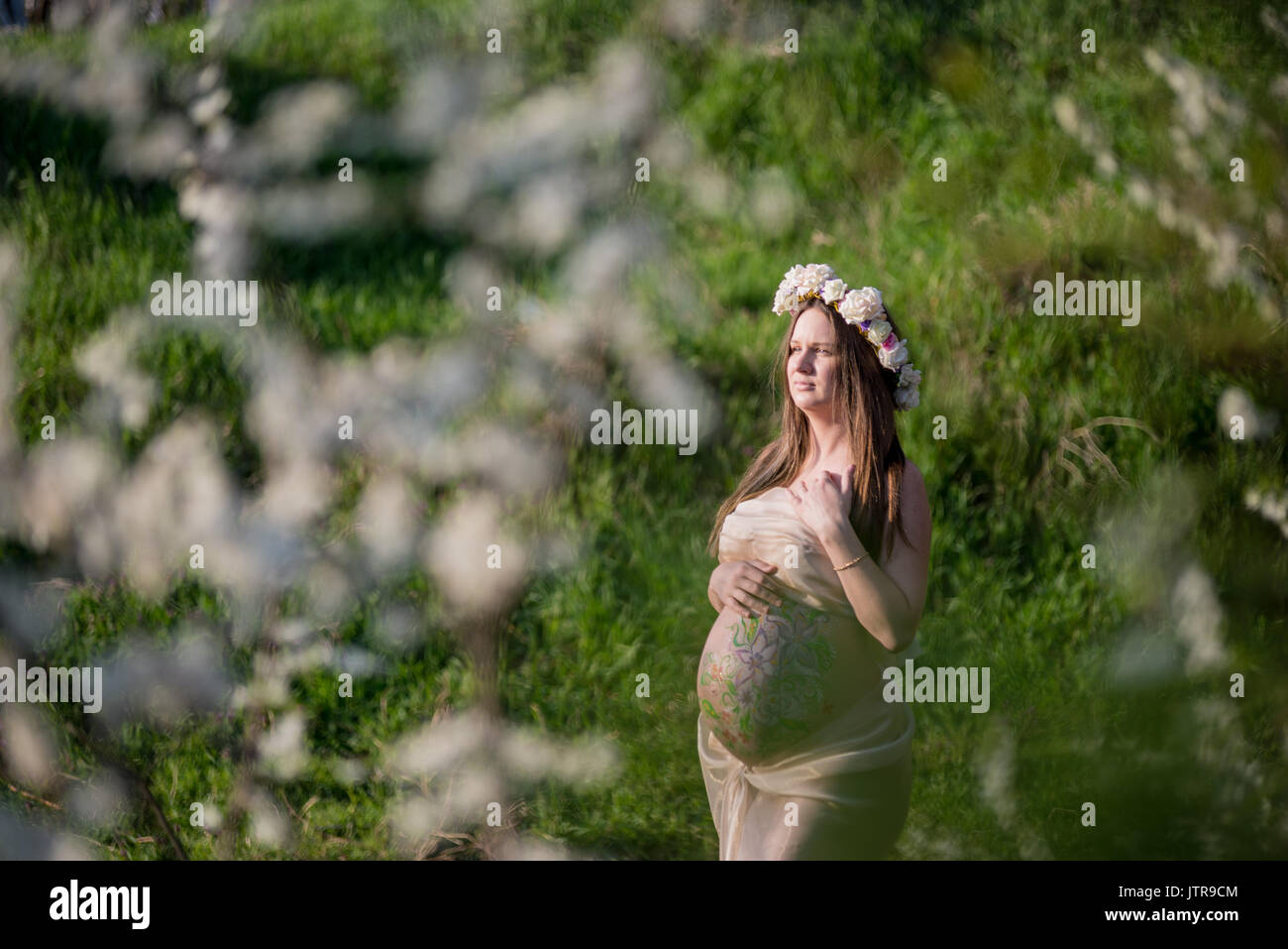 The pregnant girl on walk in city park Stock Photo - Alamy