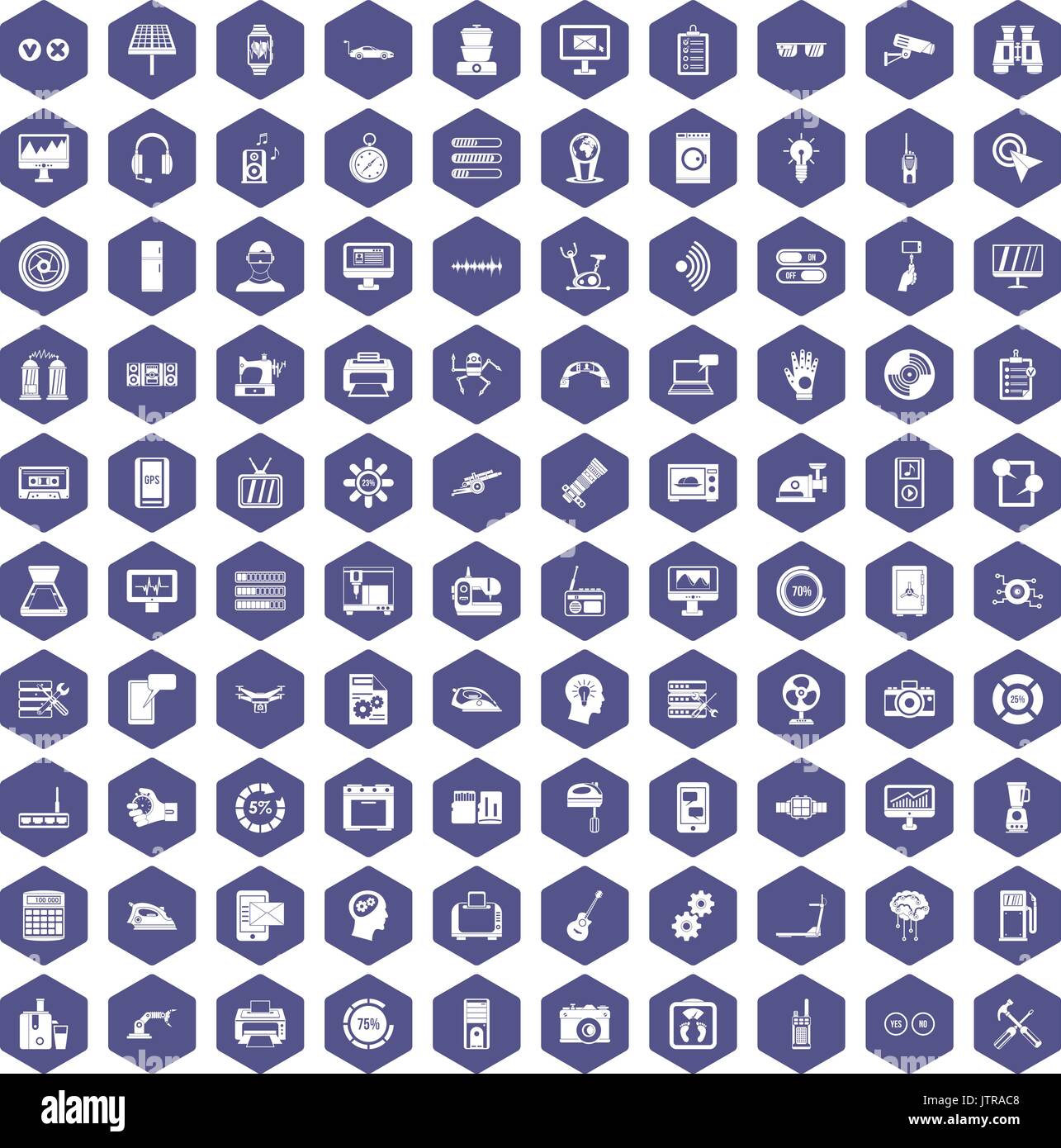 100 settings icons hexagon purple Stock Vector