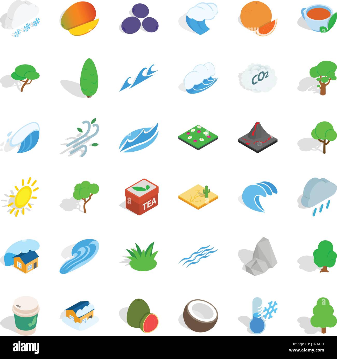 Small tree icons set, isometric style Stock Vector