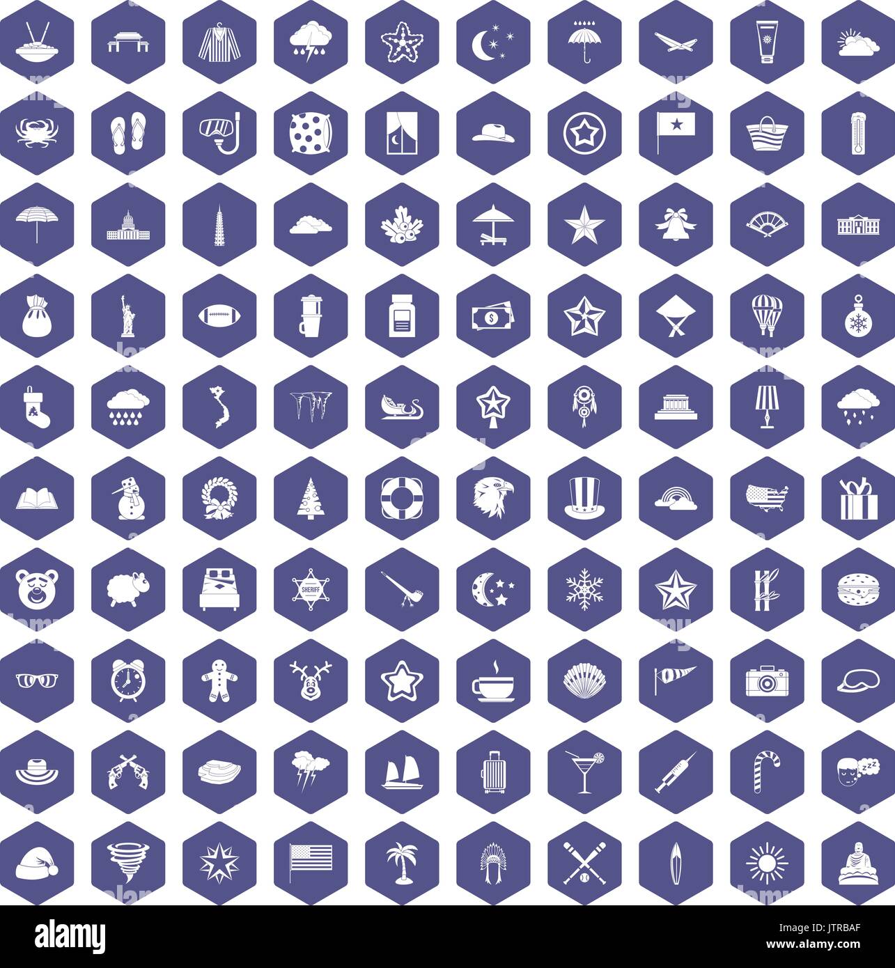 100 star icons hexagon purple Stock Vector