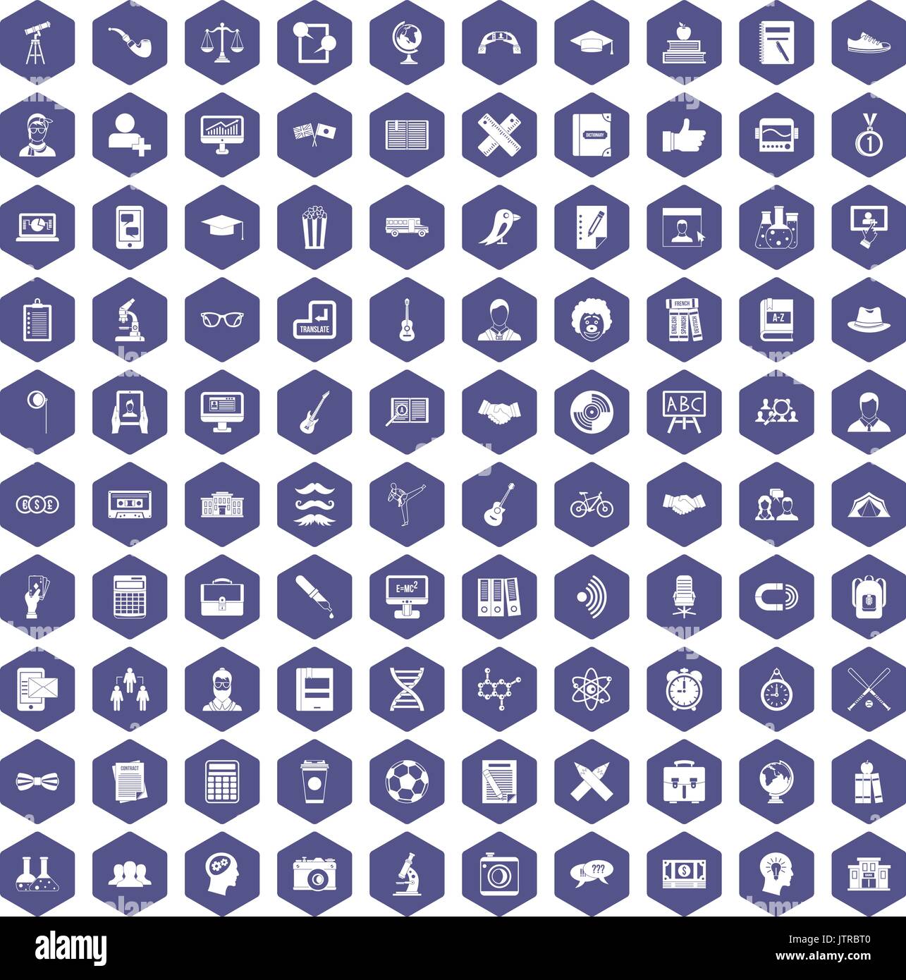 100 student icons hexagon purple Stock Vector
