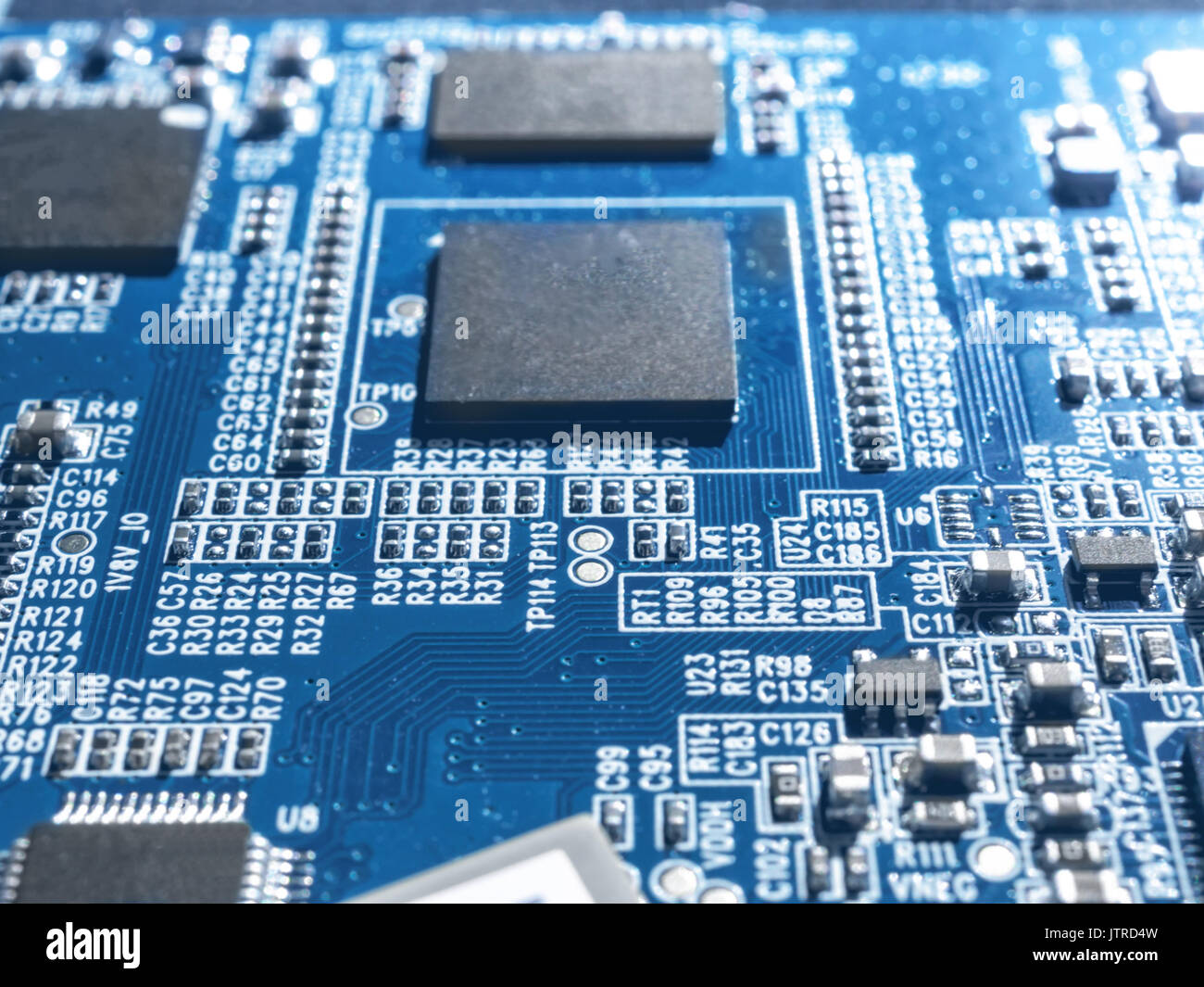 Electronic circuit chip board mother board computer CPU close up. Stock Photo