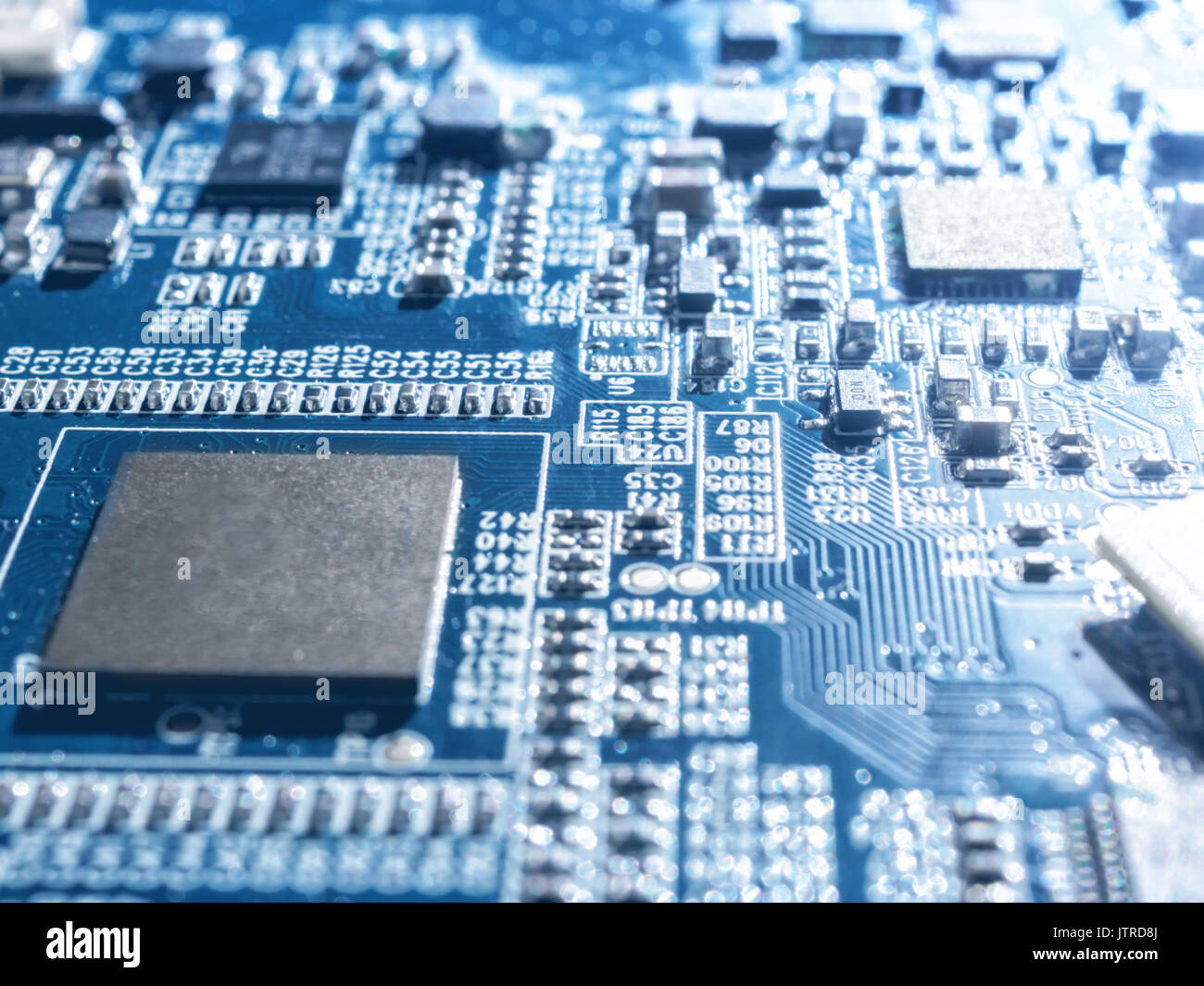 Electronic circuit chip board mother board computer CPU close up. Stock Photo