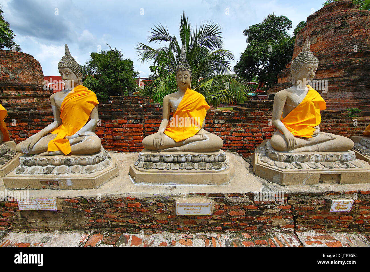 Row of Buddha statues at Wat Yai Chaimongkol Temple, Ayutthaya, Thailand Stock Photo