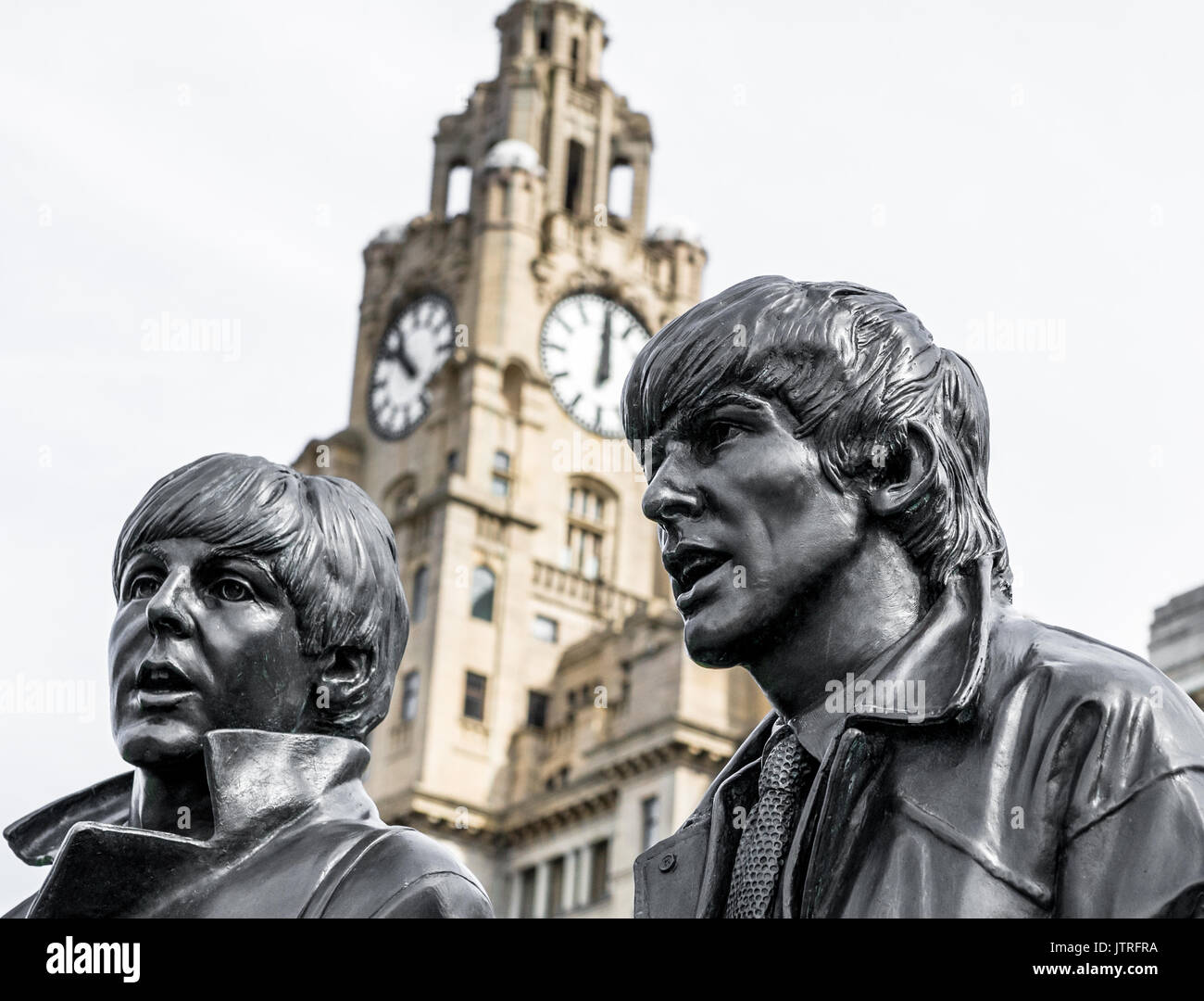 The Beatles sculptures on Liverpool's water front. Stock Photo