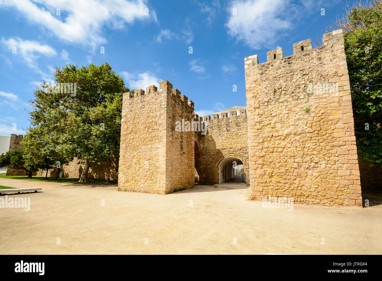Walls and city gate to the old town of Lagos, Algarve Portugal Stock Photo