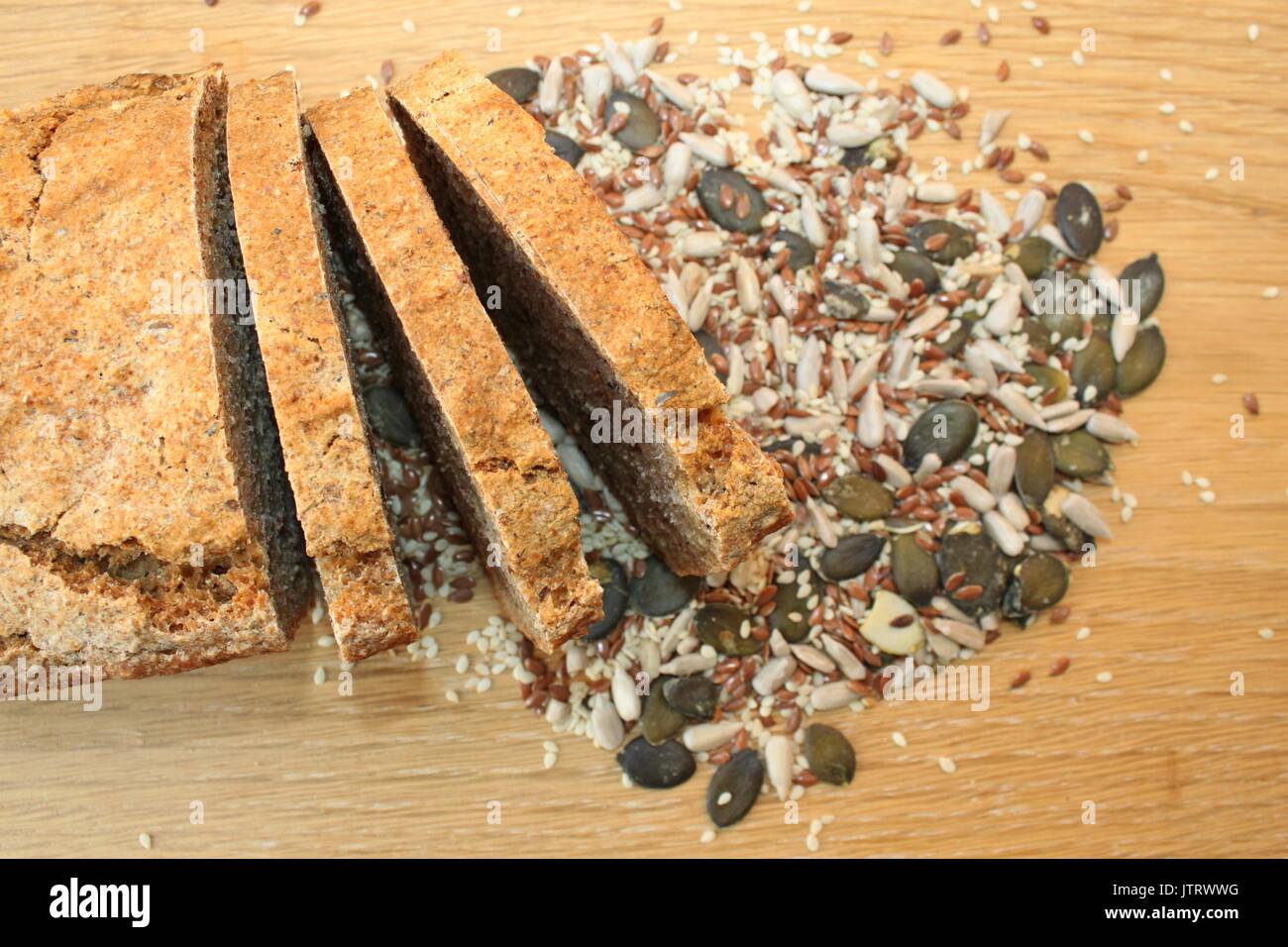 Homemade wholegrain bread with different seeds Stock Photo