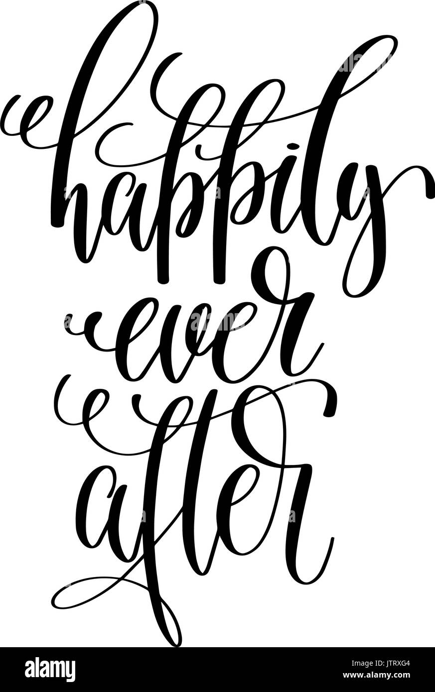 happily ever after - black and white hand lettering script Stock Vector