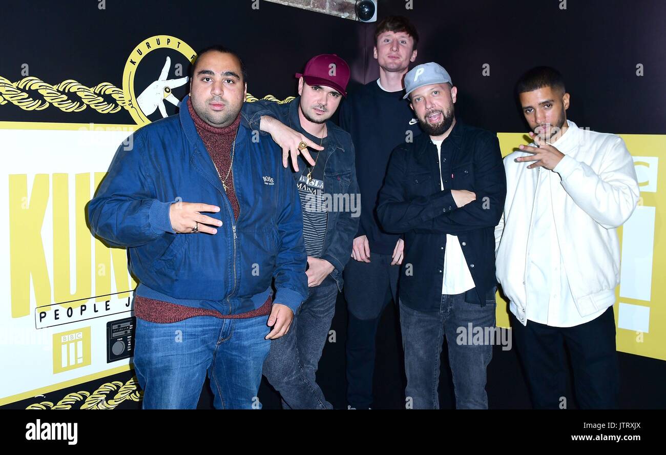 (left to right) Asim Chaudhry, Allan Mustafa, Steve Stamp, Hugo Chegwin and Daniel Sylvester Woolford attending the BBC3 launch of People Just Do Nothing at Cargo, London. Stock Photo