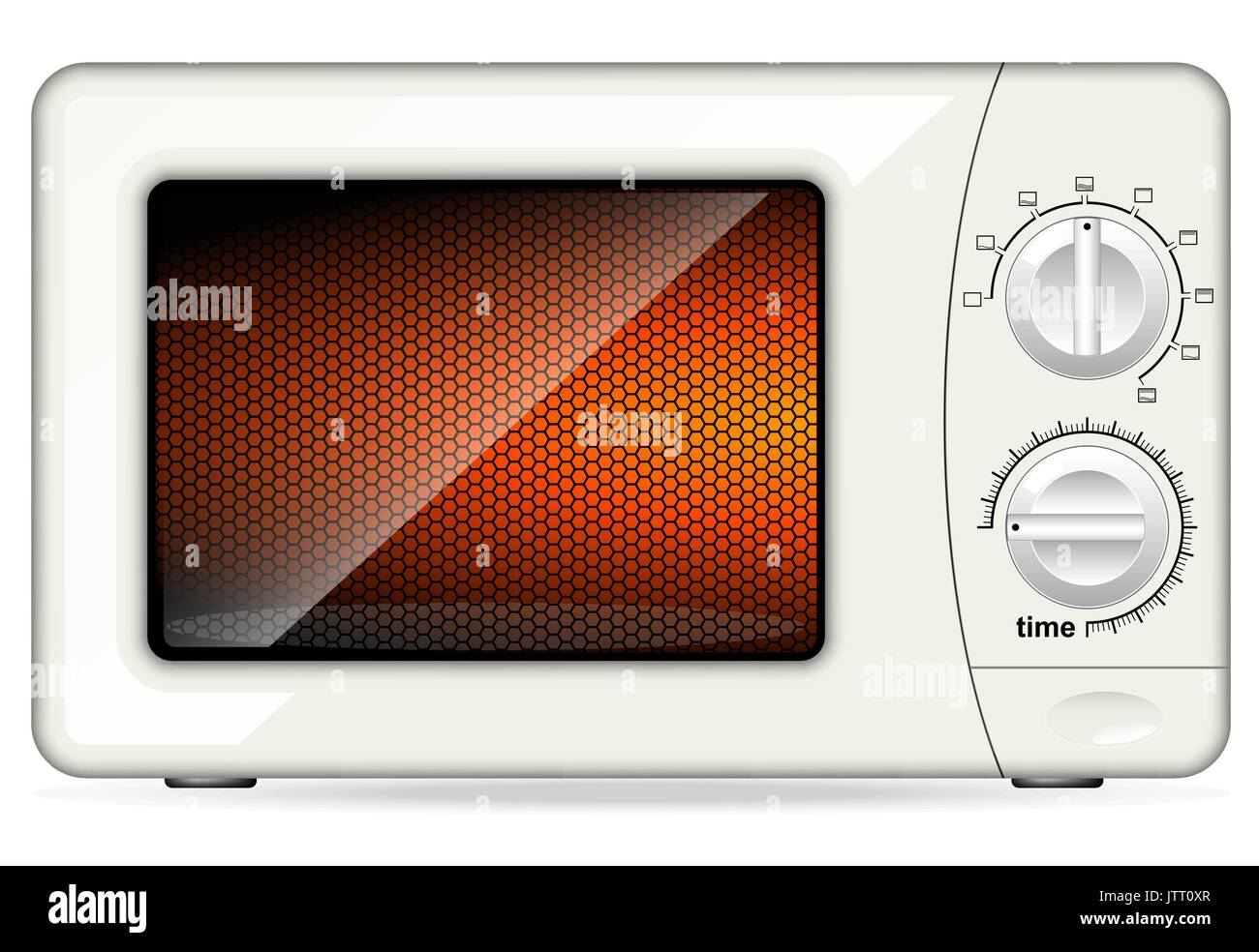 White plastic microwave oven. Mechanical control. Closed door Stock