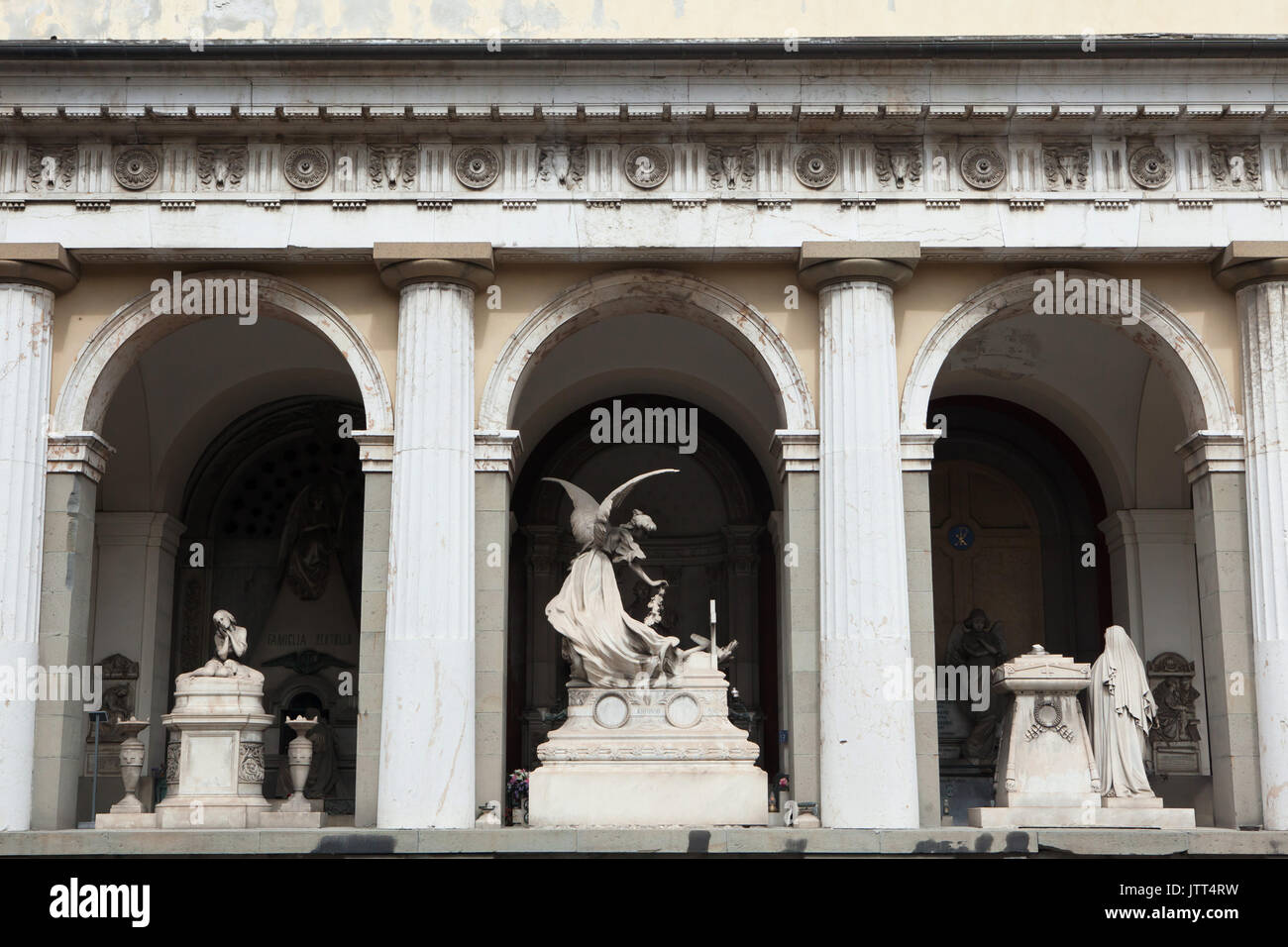 Marble funeral monuments at the Staglieno Monumental Cemetery (Cimitero