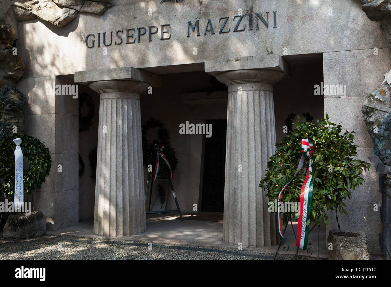 Funeral monument to Giuseppe Mazzini at the Staglieno Monumental Cemetery (Cimitero monumentale di Staglieno) in Genoa, Liguria, Italy. Stock Photo