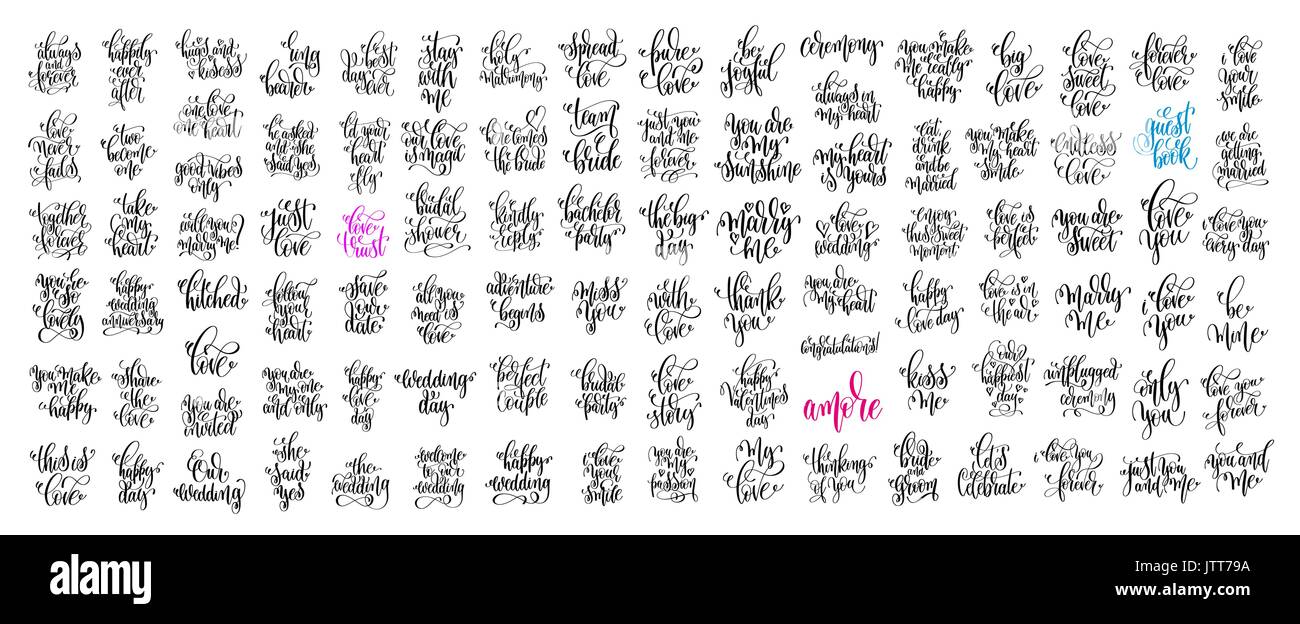 set of 100 hand lettering wedding invitation and romantic valent Stock ...