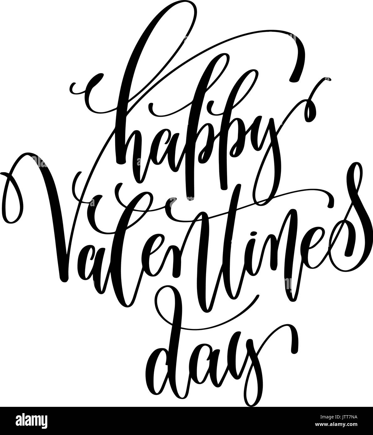 happy valentines day black and white hand lettering inscription Stock ...