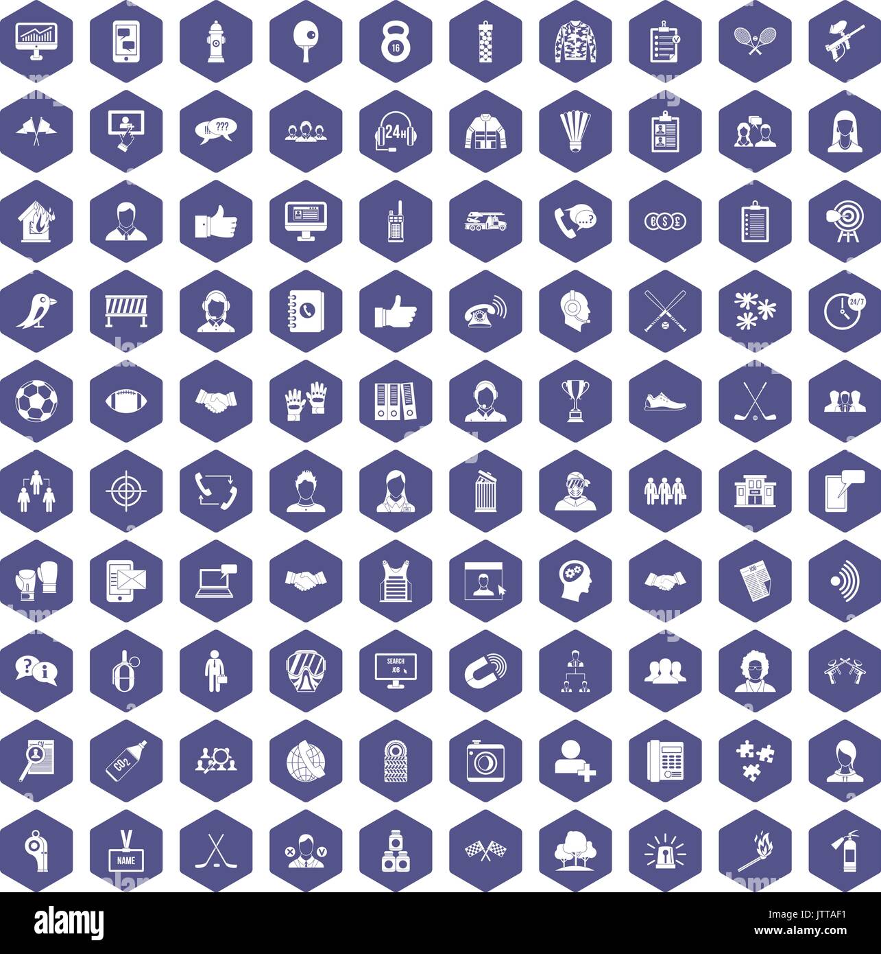 100 team icons hexagon purple Stock Vector