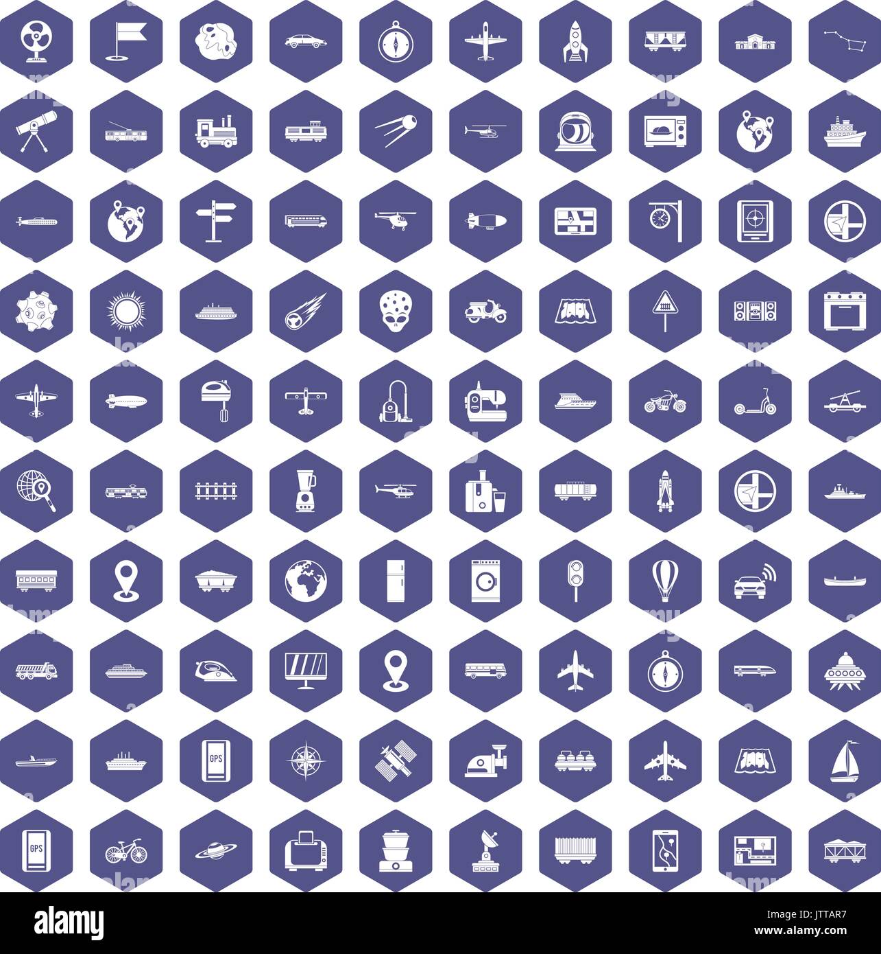 100 technology icons hexagon purple Stock Vector