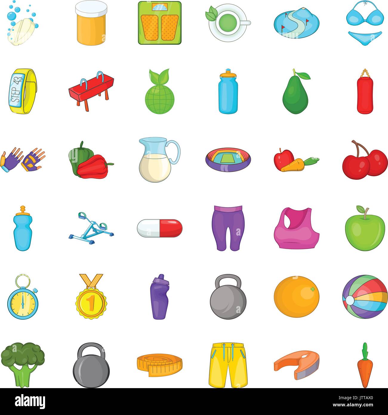 Wellness care icons set, cartoon style Stock Vector