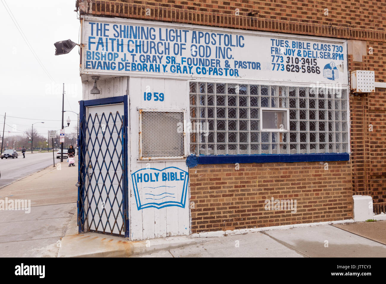 Facade of Shining Light Apostolic Faith Church of God, on the South Side of Chicago, Illinois. Stock Photo