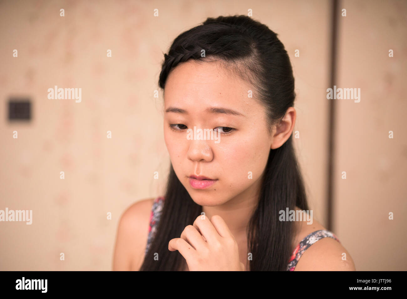 Lifestyle of a Japanese girl at home during the hottest days of summer. Stock Photo