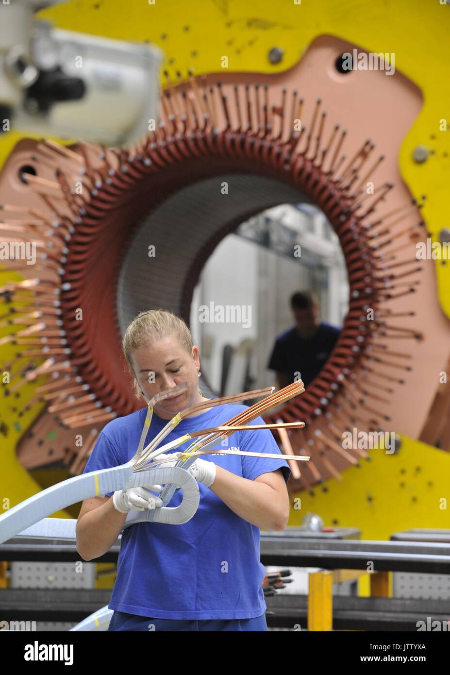 Employee works during the visit of Czech Prime Minister Bohuslav