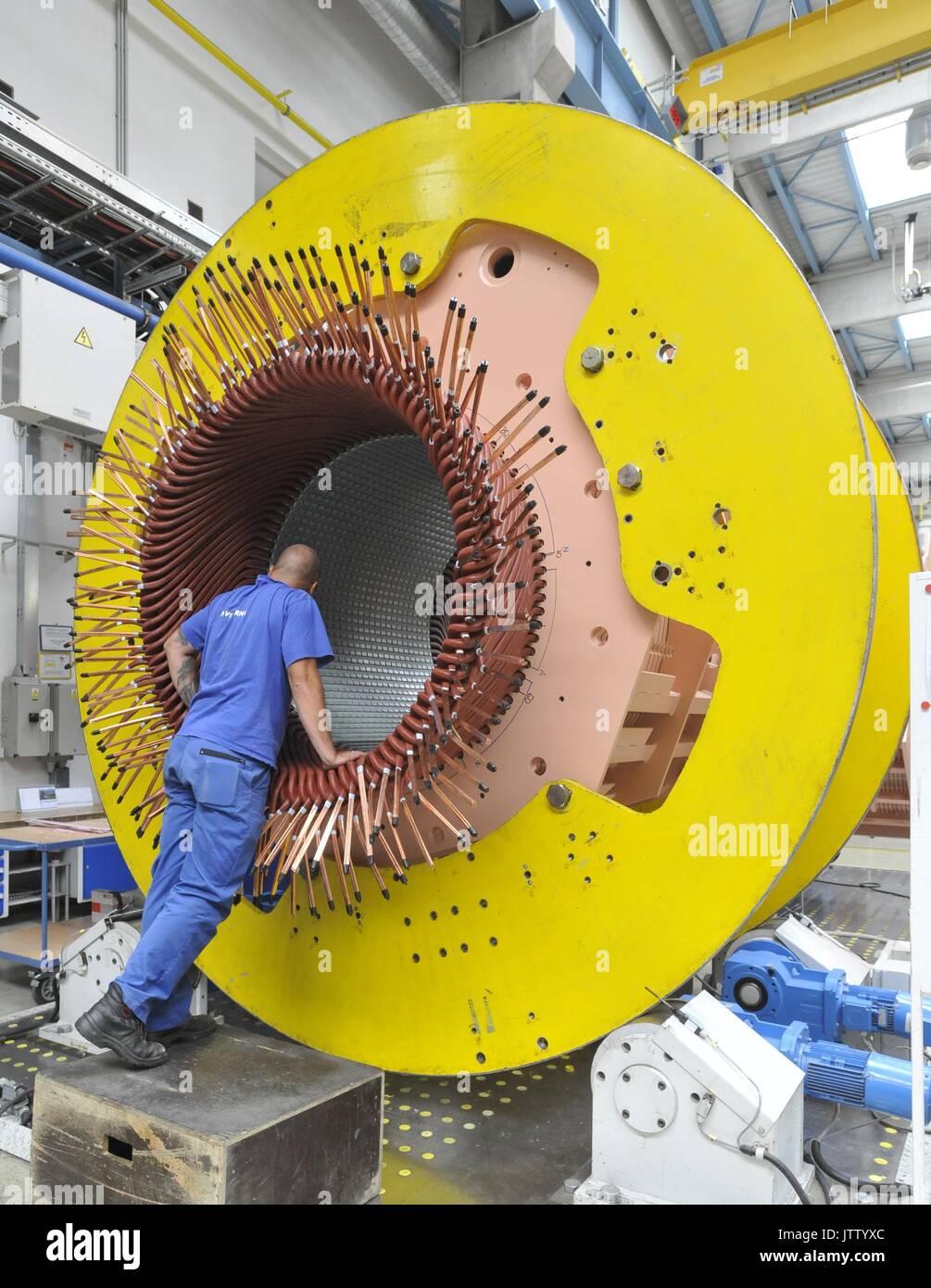 Employee works during the visit of Czech Prime Minister Bohuslav