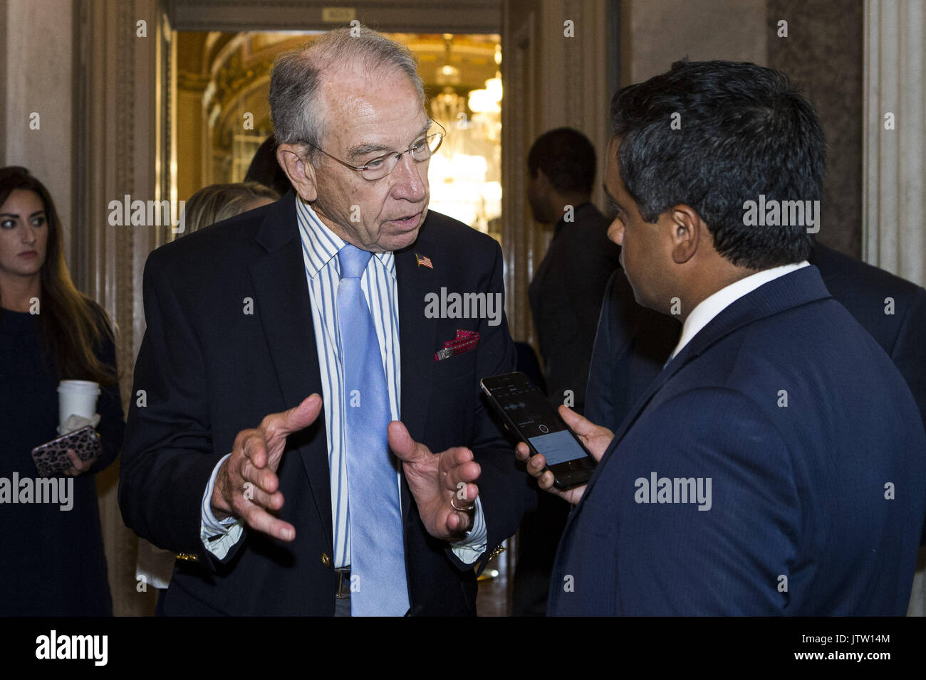 Washington, District Of Columbia, USA. 26th July, 2017. Sen. CHUCK GRASSLEY (R-IA) speaks to a reporter prior to a vote on the Senate floor on Capitol Hill. Credit: Alex Edelman/ZUMA Wire/Alamy Live News Stock Photo